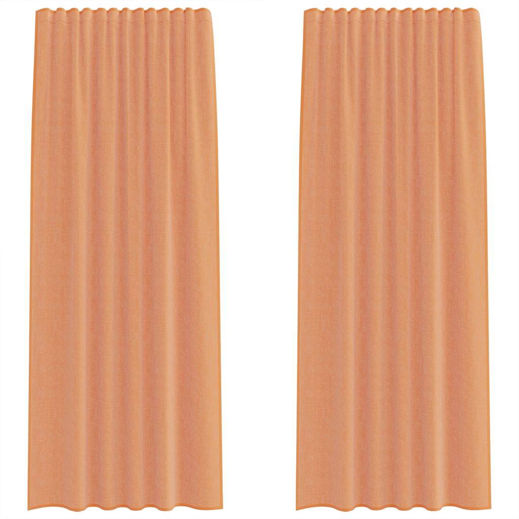 Voile gardiner med stångfickor 2 st terrakotta