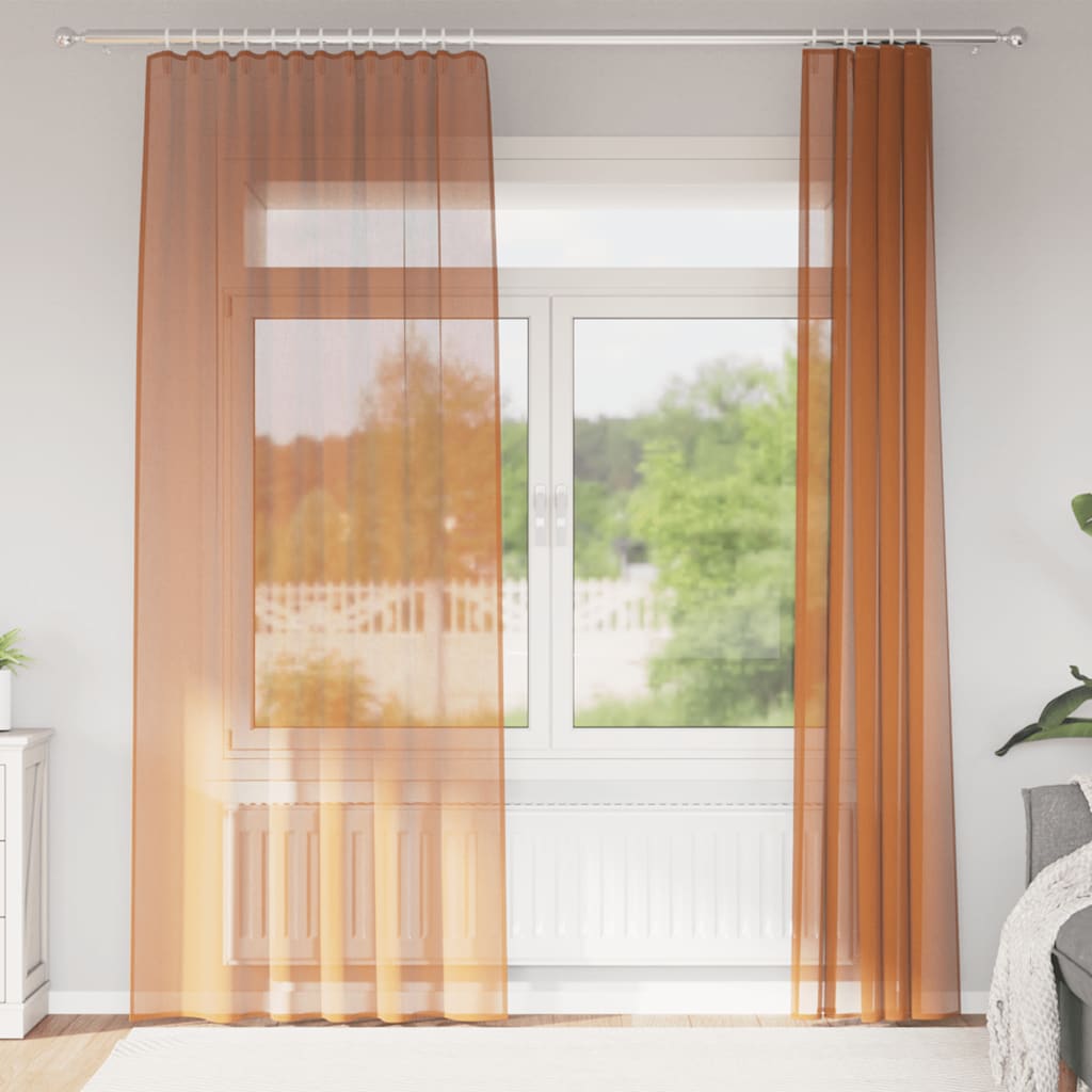 Voile gardiner med stångfickor 2 st terrakotta