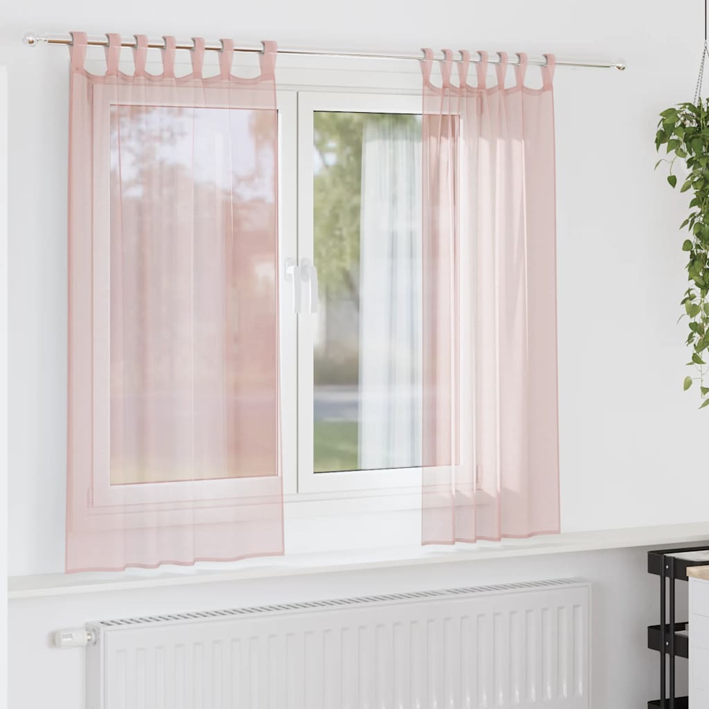 Voile gardiner med öglor 2 st ljusrosa 140x175 cm