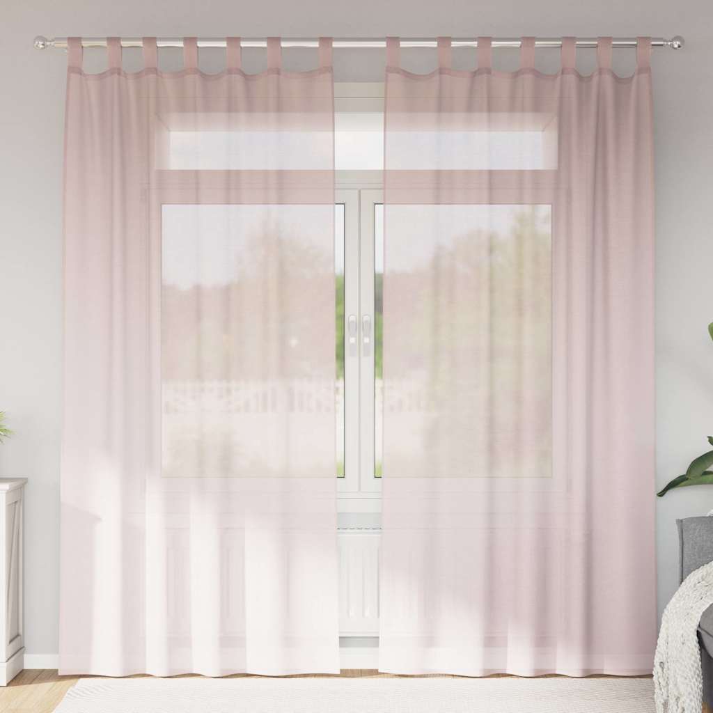 Voile gardiner med öglor 2 st ljusrosa 140x245 cm