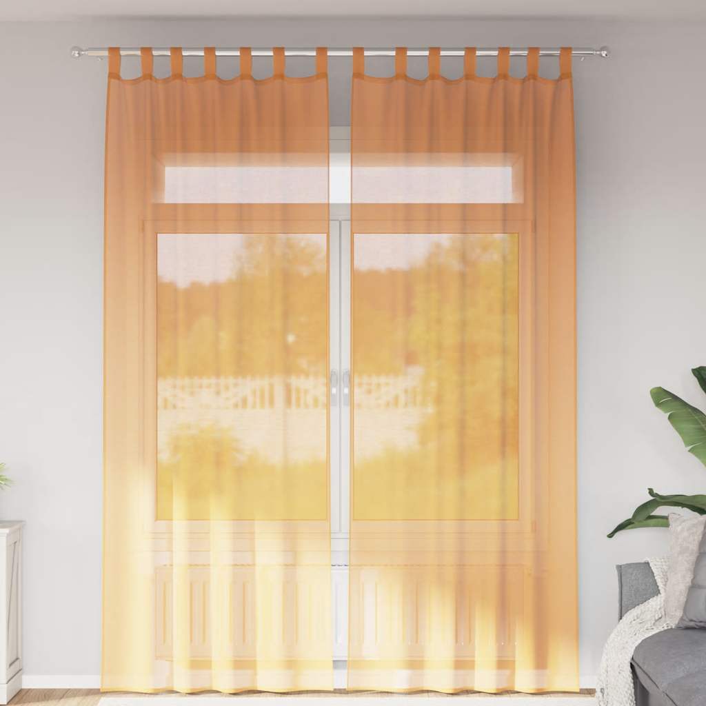 Voile gardiner med öglor 2 st orange 140x260 cm