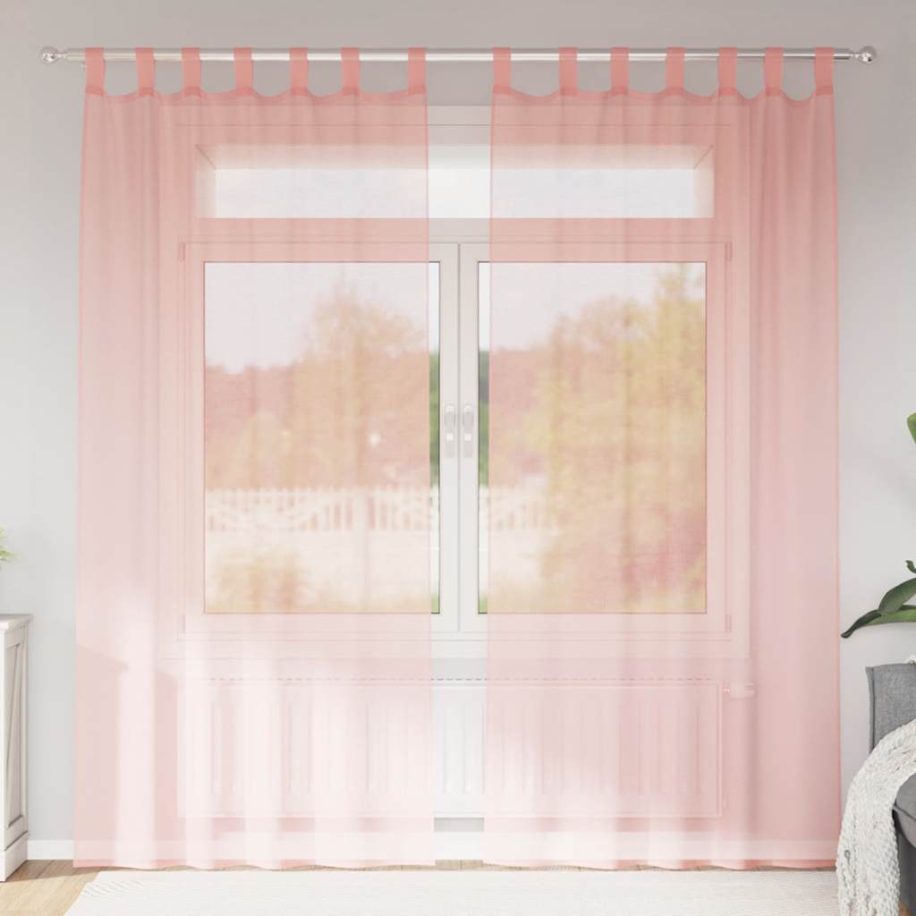 Voile gardiner med öglor 2 st rosa 140x225 cm