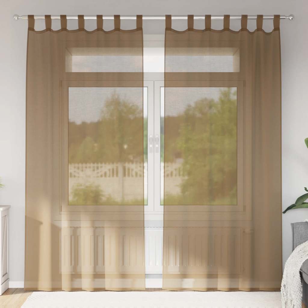 Voile gardiner med öglor 2 st ljusbrun 140x245 cm