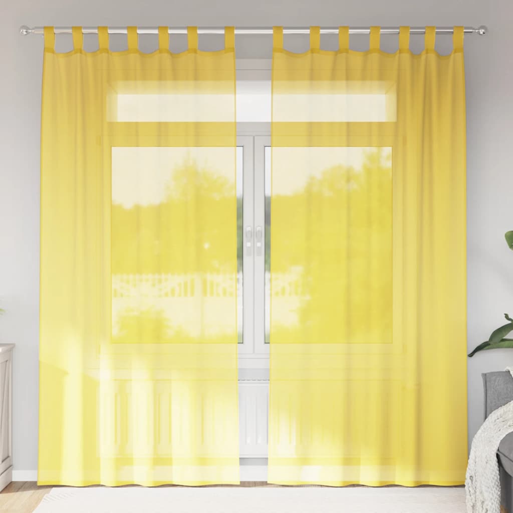 Voile gardiner med öglor 2 st gul 140x245 cm