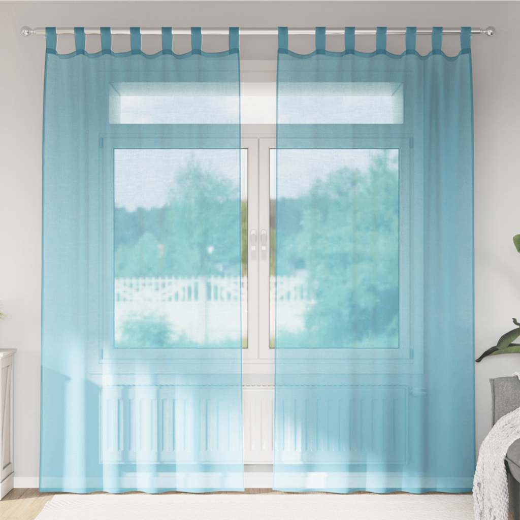 Voile gardiner med öglor 2 st, turkos 140x225 cm