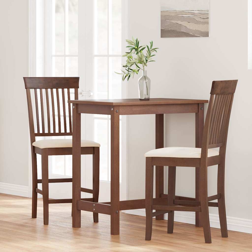 Barstolar med kuddar 2 st, brunt, massivt trä, gummi