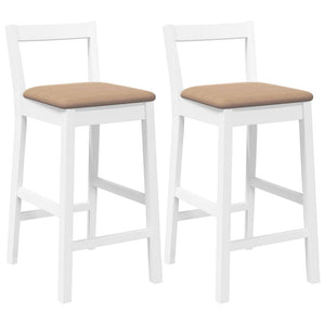 Barstolar med kuddar 2 st, vit, massivt trä, gummi