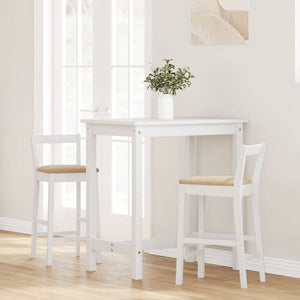 Barstolar med kuddar 2 st, vit, massivt trä, gummi