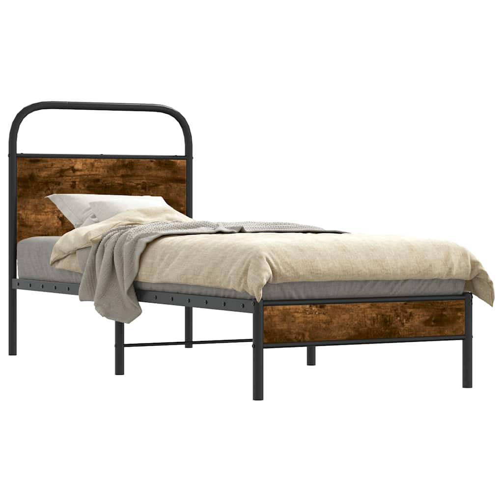 Sängram utan madrass rökfärgad ek 75x190 cm konstruerad trä