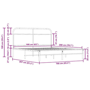 Sängram utan madrass rökfärgad ek 160x200 cm konstruerad trä