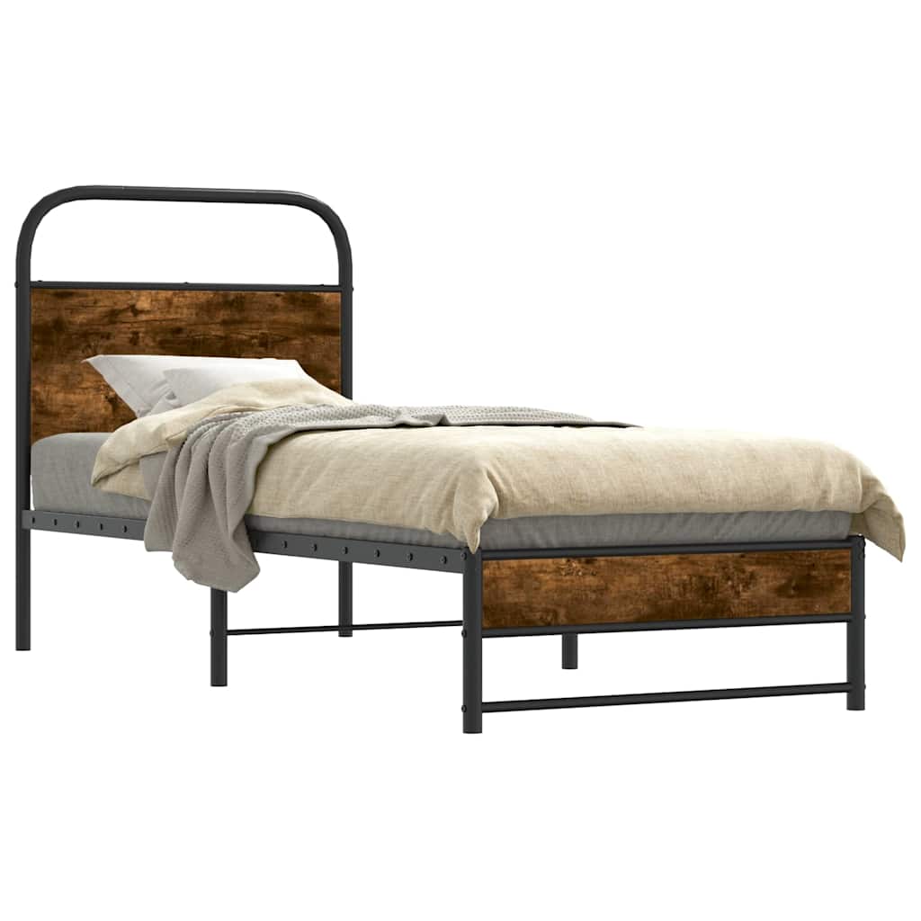 Sängram utan madrass rökfärgad ek 75x190 cm konstruerad trä