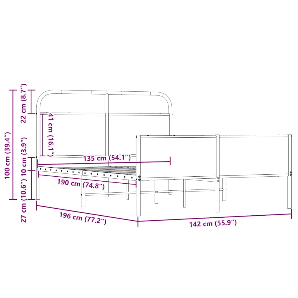 Sängram utan madrass sonoma-ek 135x190 cm konstruerad trä