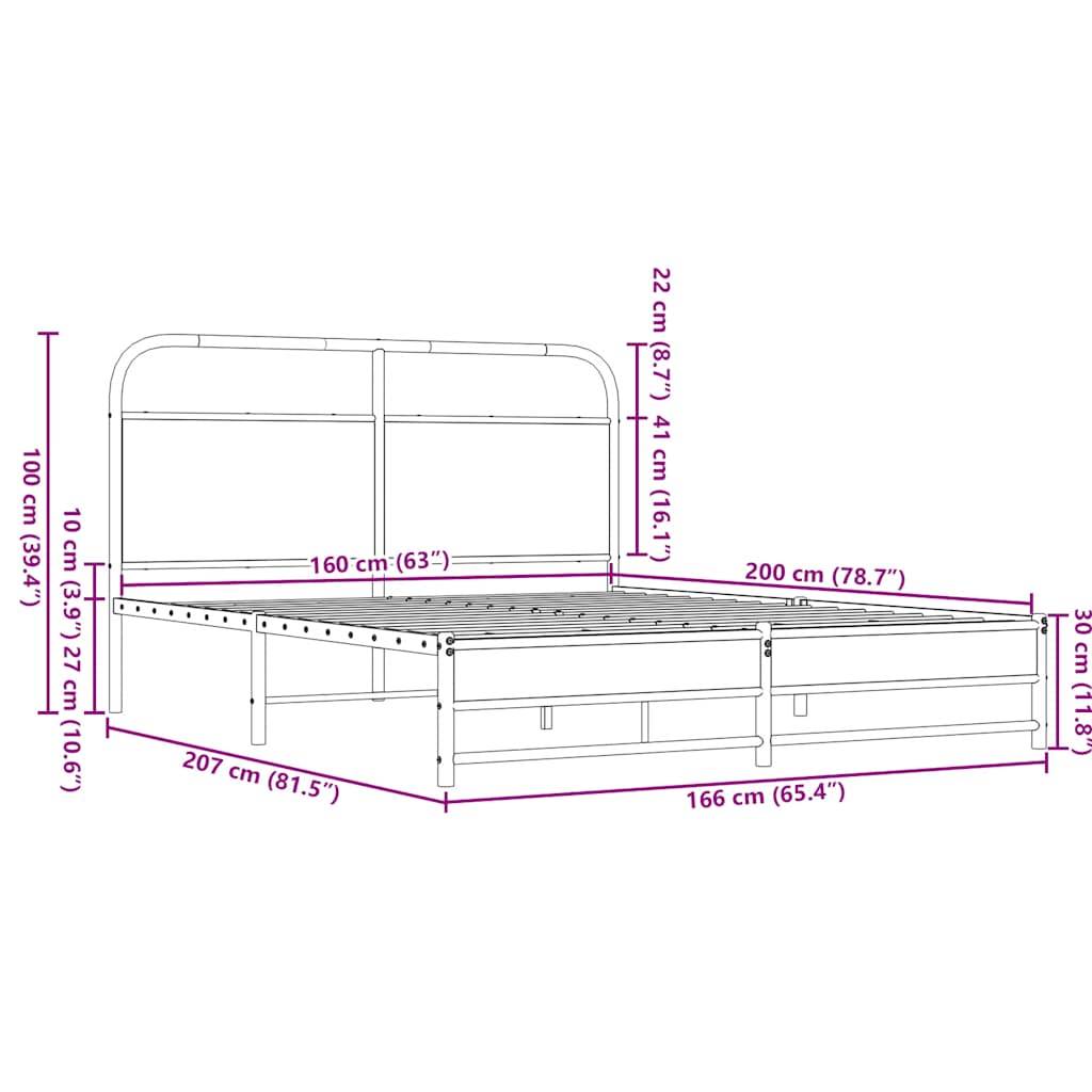 Sängram utan madrass brun ek 150x200 cm konstruerad trä