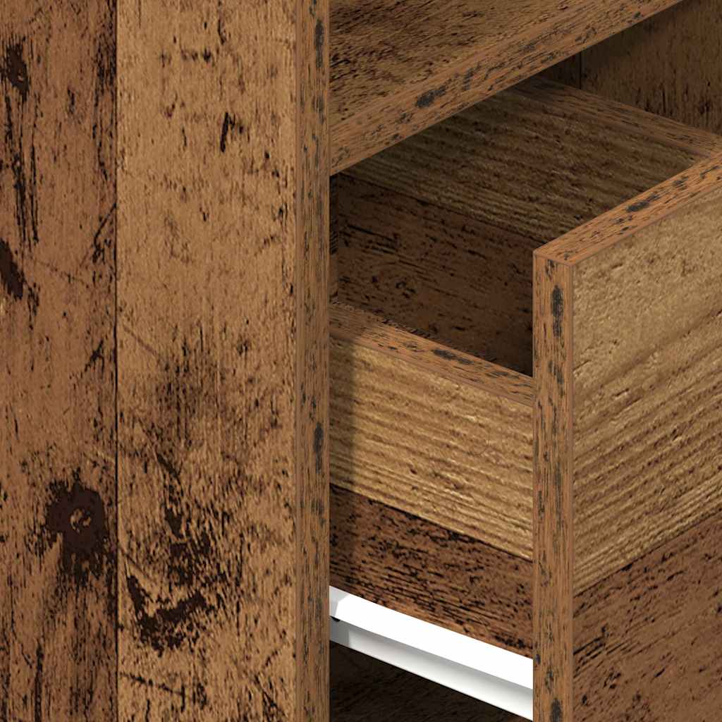 Sängbord med låda åldrat trä 25x31x66 cm