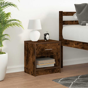 Sängbord med låda rökfärgad ek 39x28x41 cm