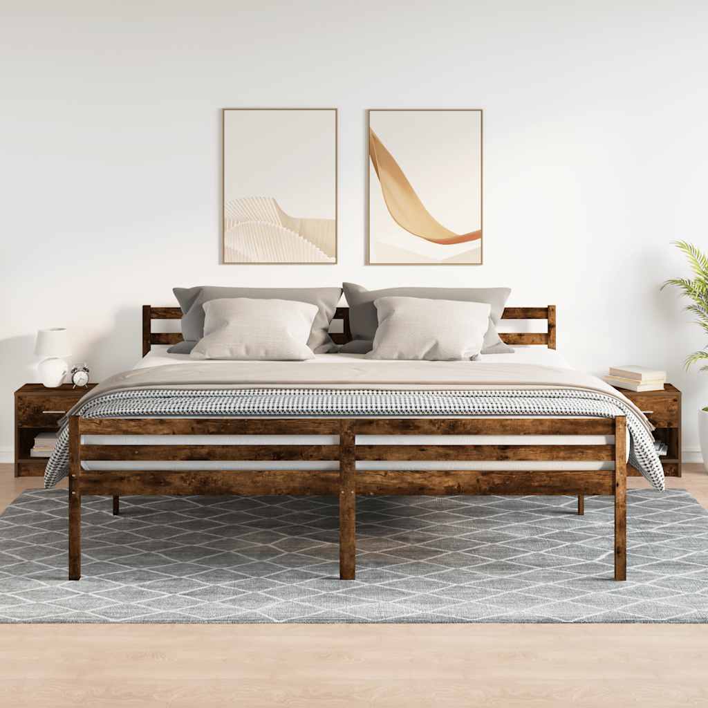 Sängbord 2 st med låda rökfärgad ek 39x28x41 cm