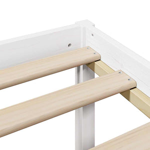 Säng med bokhylla utan madrass vit 200x200cm massiv furu