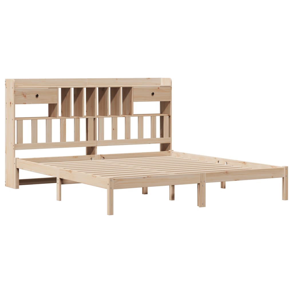 Säng med bokhylla utan madrass 180x200cm massiv furu