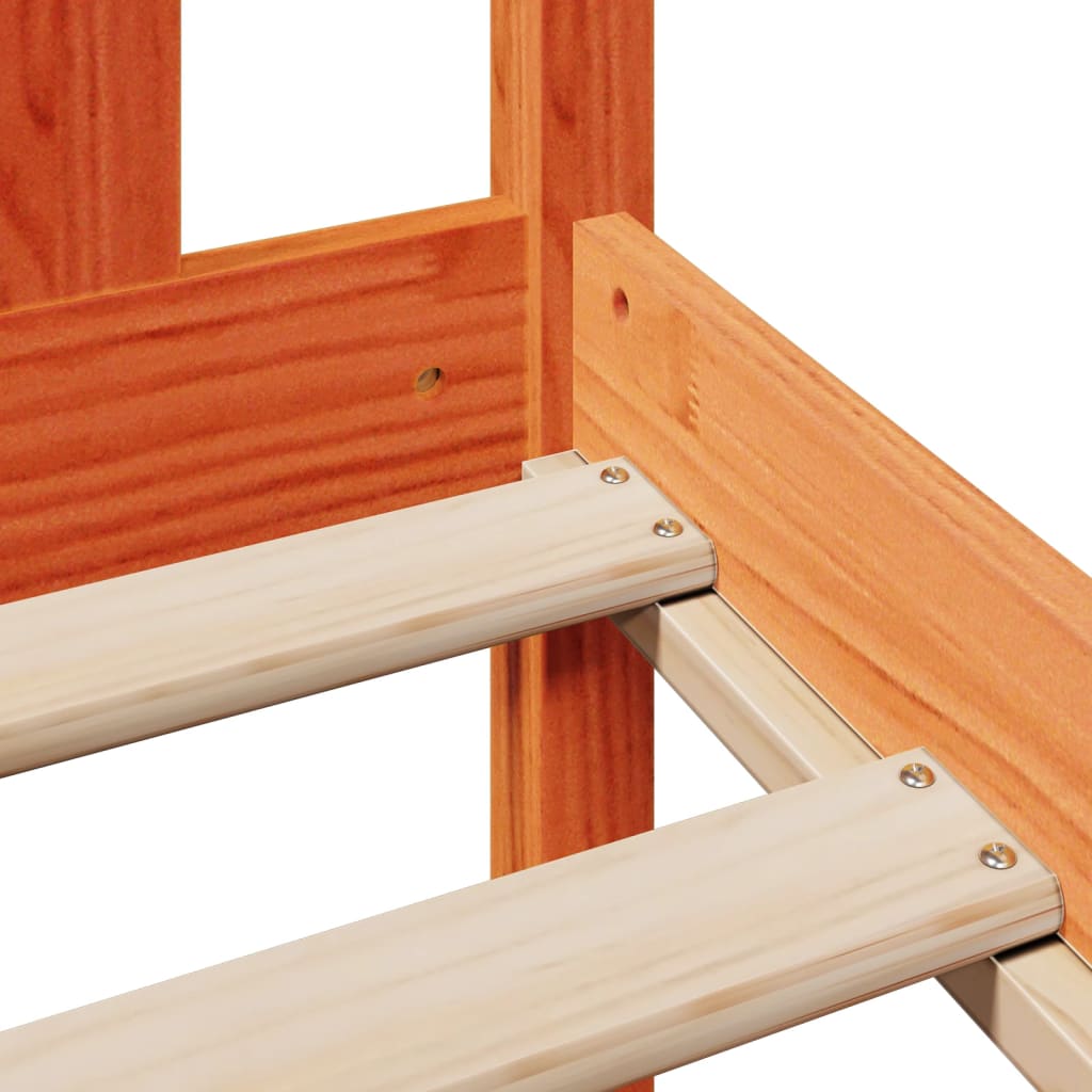 Säng med bokhylla utan madrass vaxbrun 140x200cm massiv furu