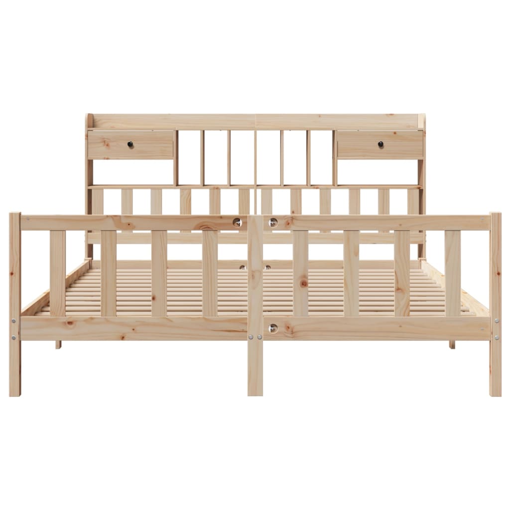 Säng med bokhylla utan madrass 180x200cm massiv furu