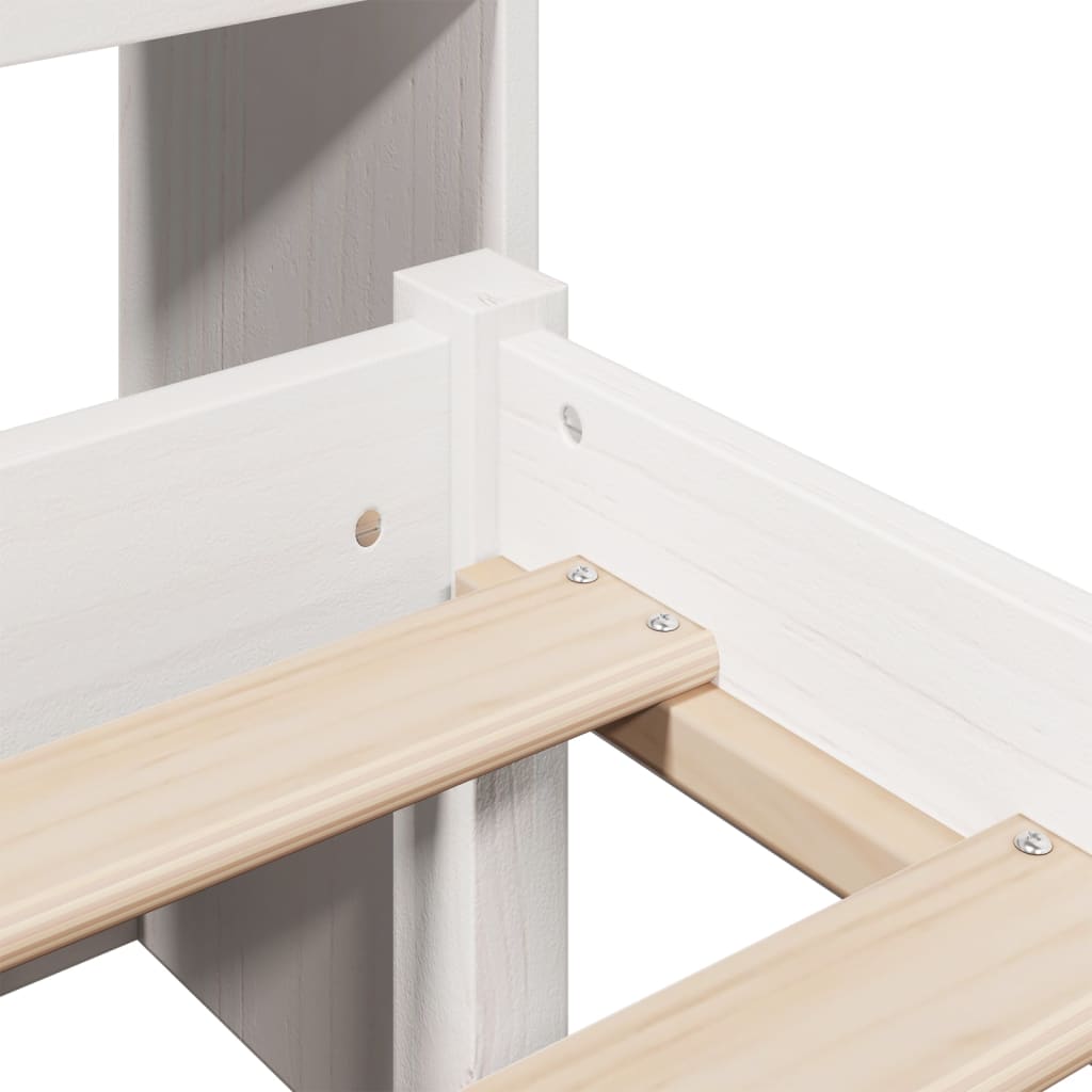 Säng med bokhylla utan madrass vit 140x190cm massiv furu