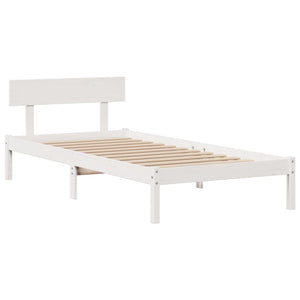 Säng med bokhylla utan madrass vit 90x190cm massiv furu