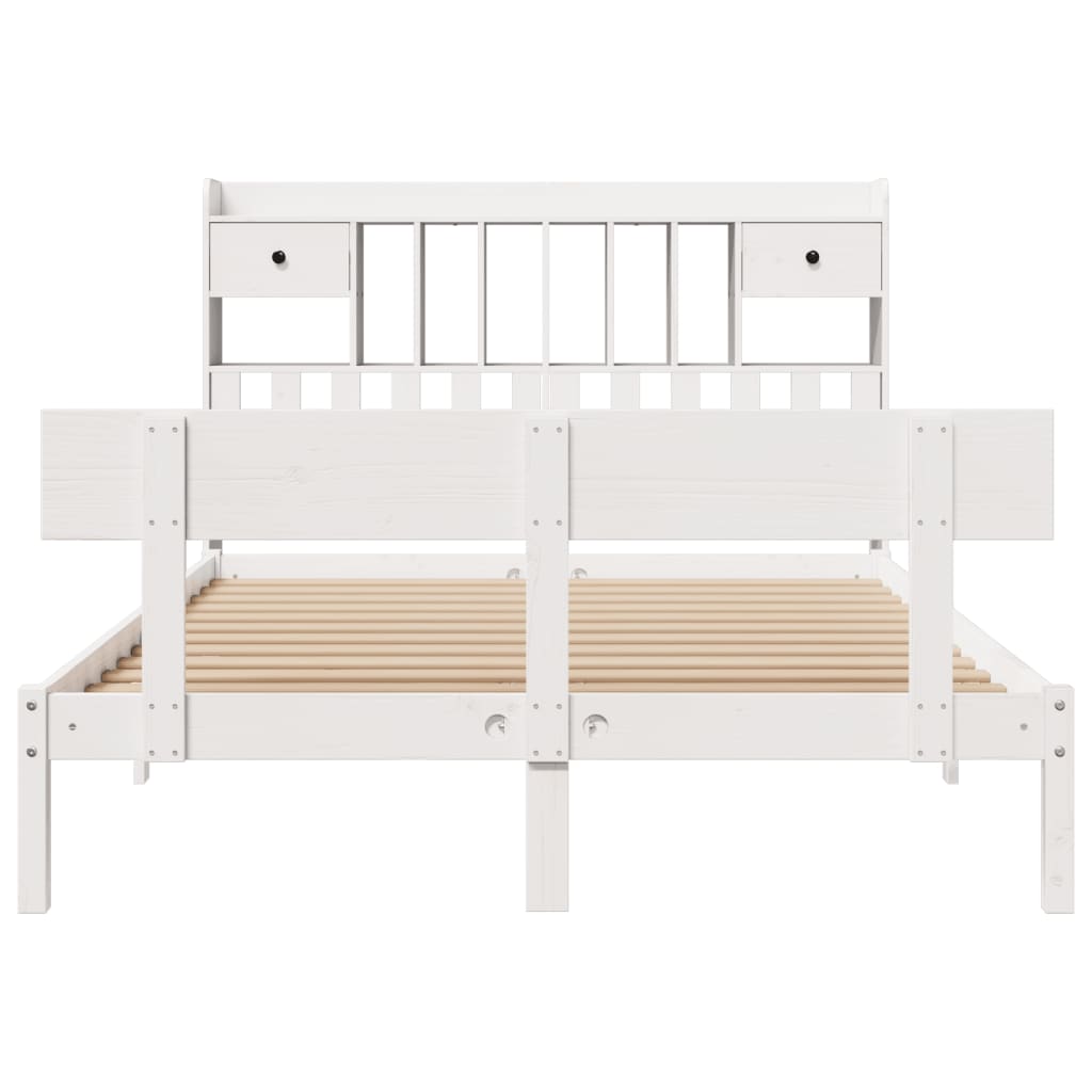 Säng med bokhylla utan madrass vit 140x190cm massiv furu