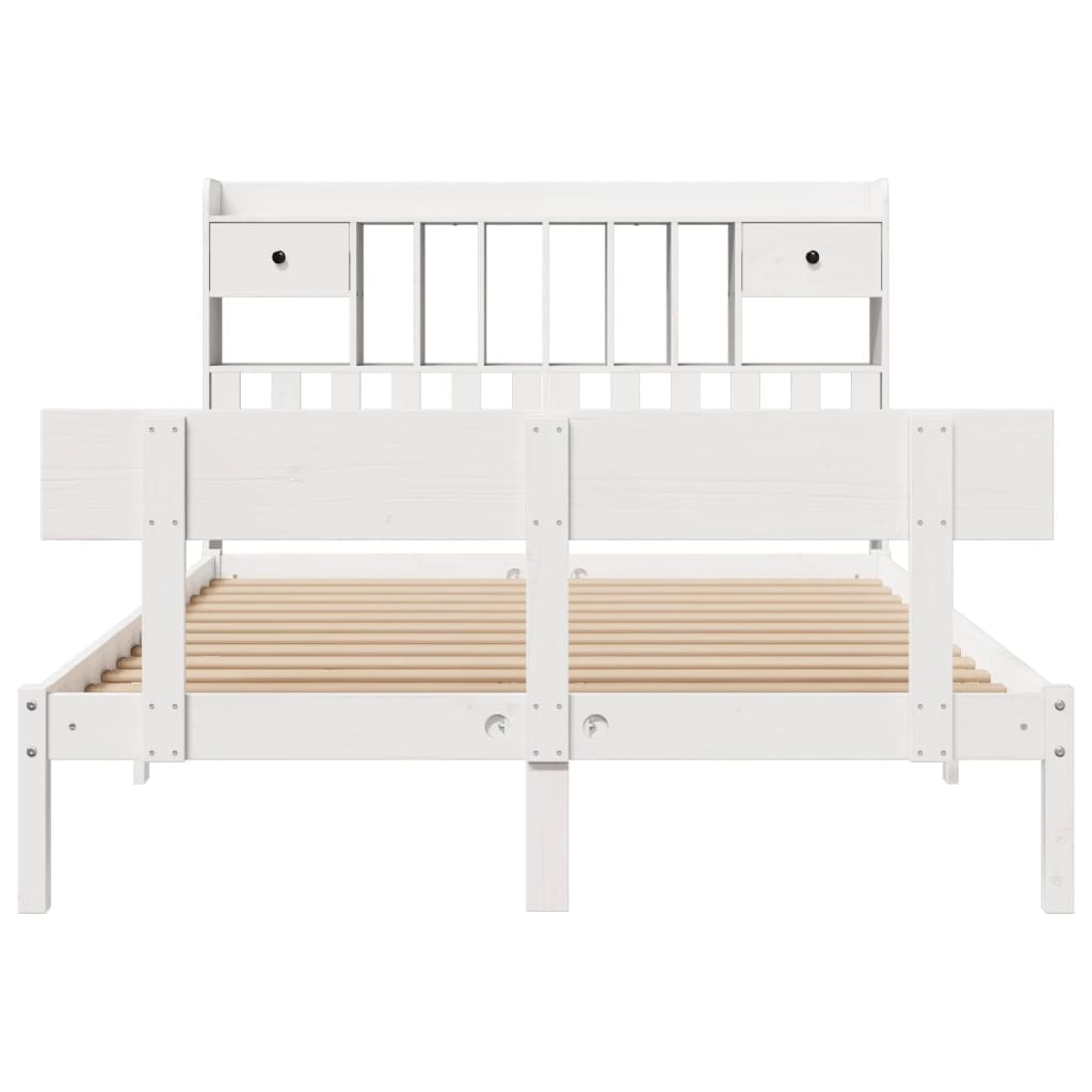 Säng med bokhylla utan madrass vit 150x200cm massiv furu