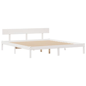 Säng med bokhylla utan madrass vit 180x200cm massiv furu