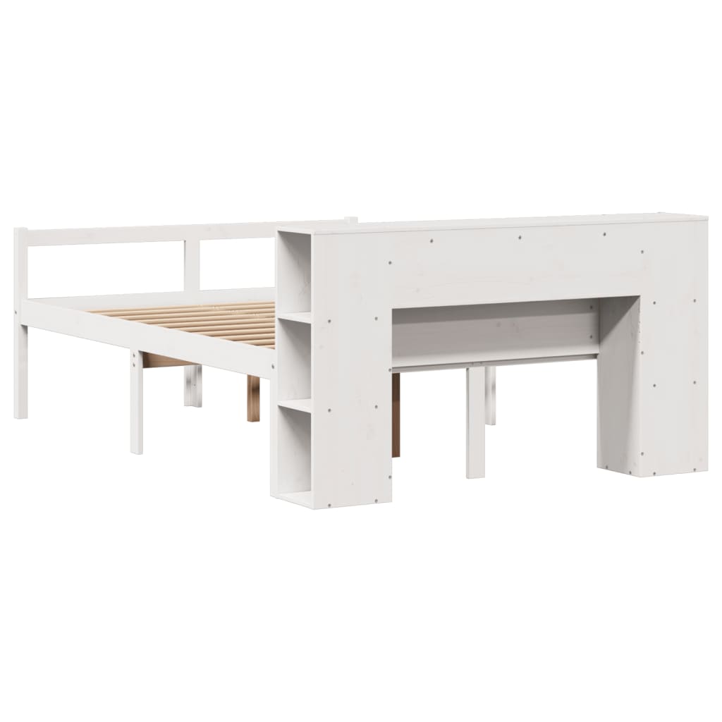 Säng med bokhylla utan madrass vit 120x190 cm massiv furu