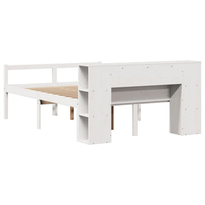 Säng med bokhylla utan madrass vit 135x190cm massiv furu