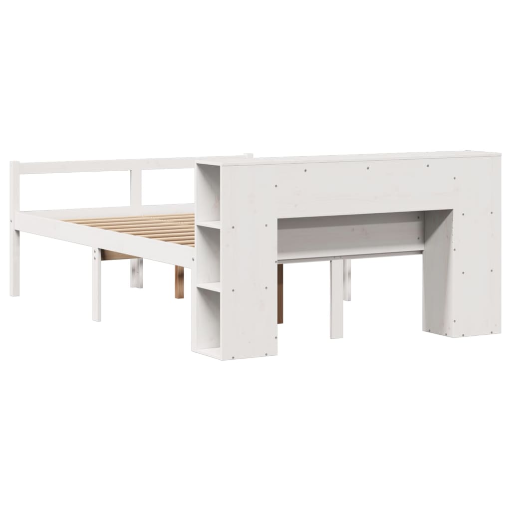Säng med bokhylla utan madrass vit 150x200 cm massiv furu