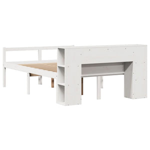Säng med bokhylla utan madrass vit 160x200cm massiv furu