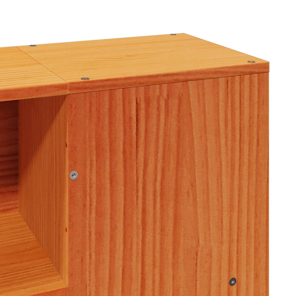 Säng med bokhylla utan madrass vaxbrun 140x190 cm massiv trä