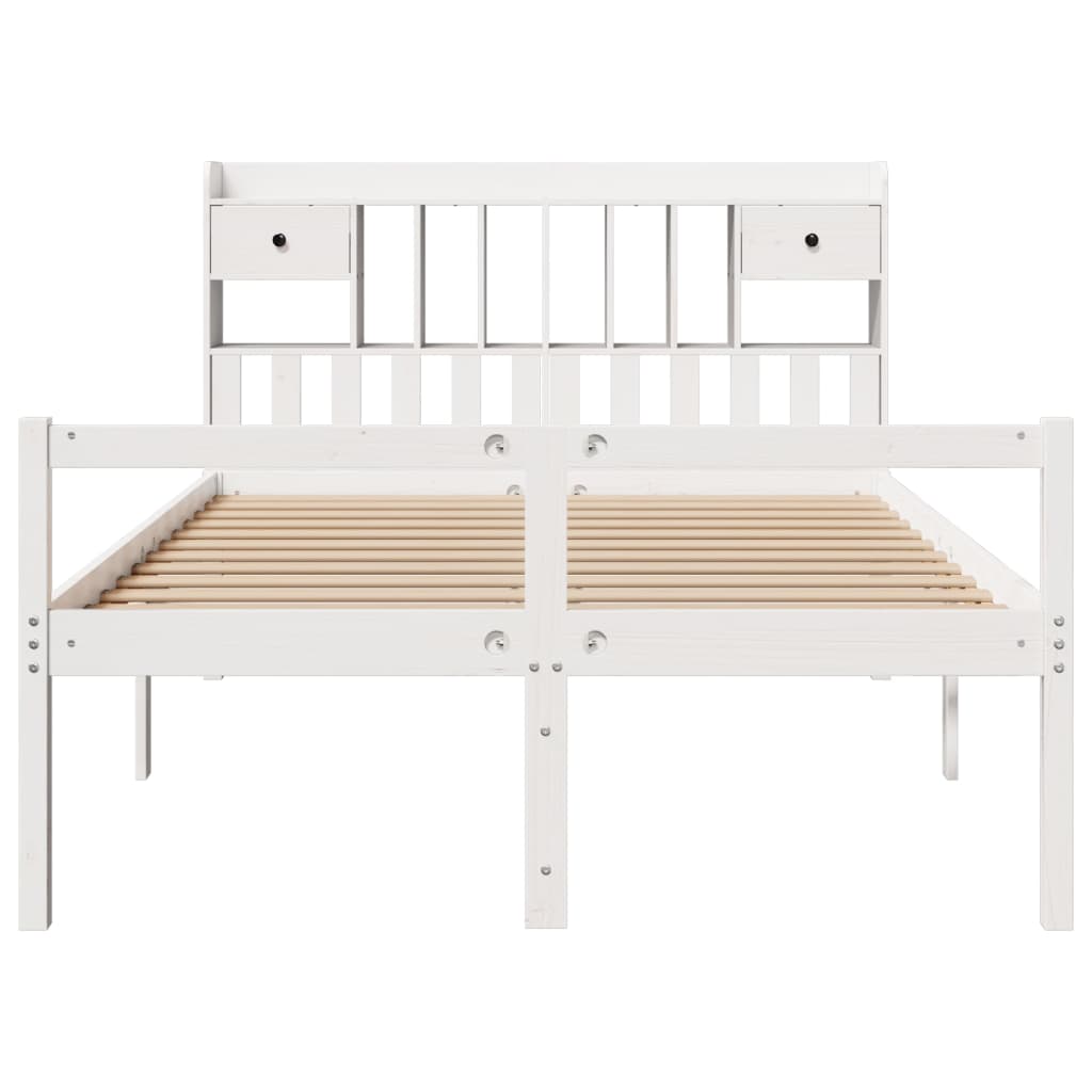 Säng med bokhylla utan madrass vit 140x190cm massiv furu