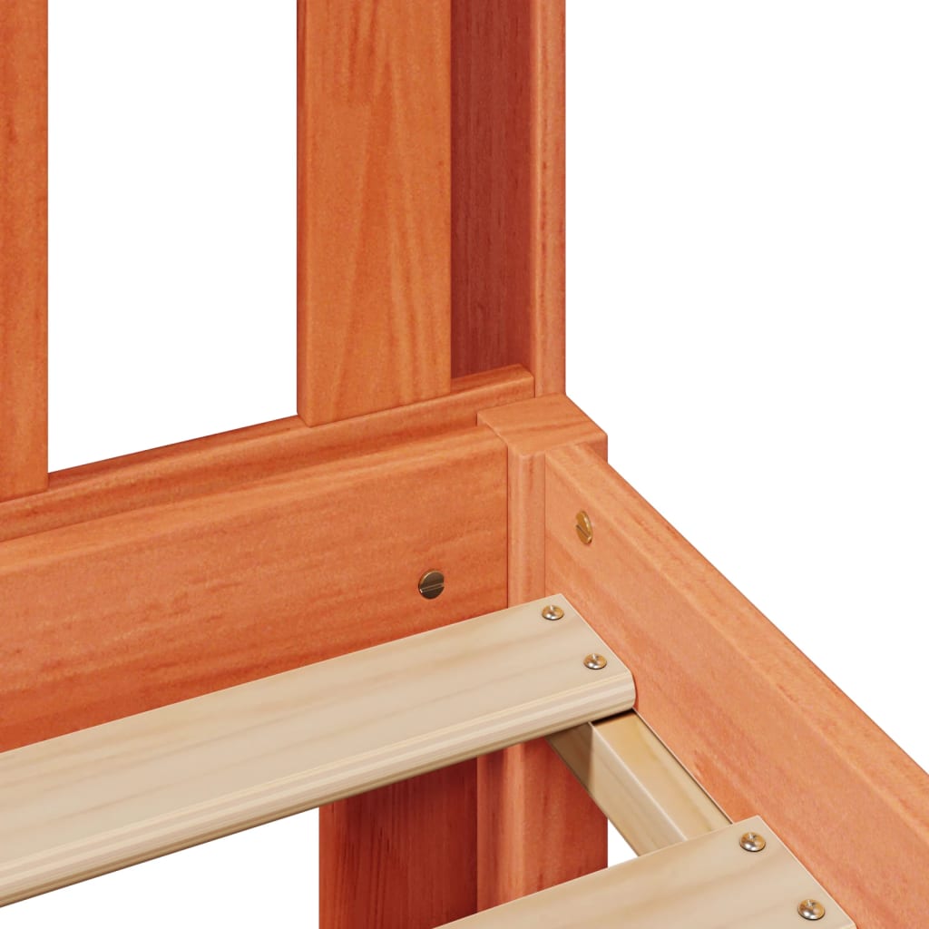 Säng med bokhylla utan madrass vaxbrun 140x200cm massiv furu