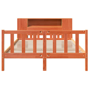 Säng med bokhylla utan madrass vaxbrun 150x200 cm massiv trä