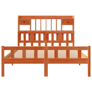 Säng med bokhylla utan madrass vaxbrun 150x200cm massiv furu