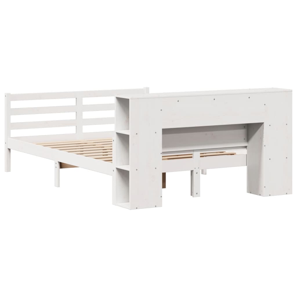Säng med bokhylla utan madrass vit 140x200cm massiv furu