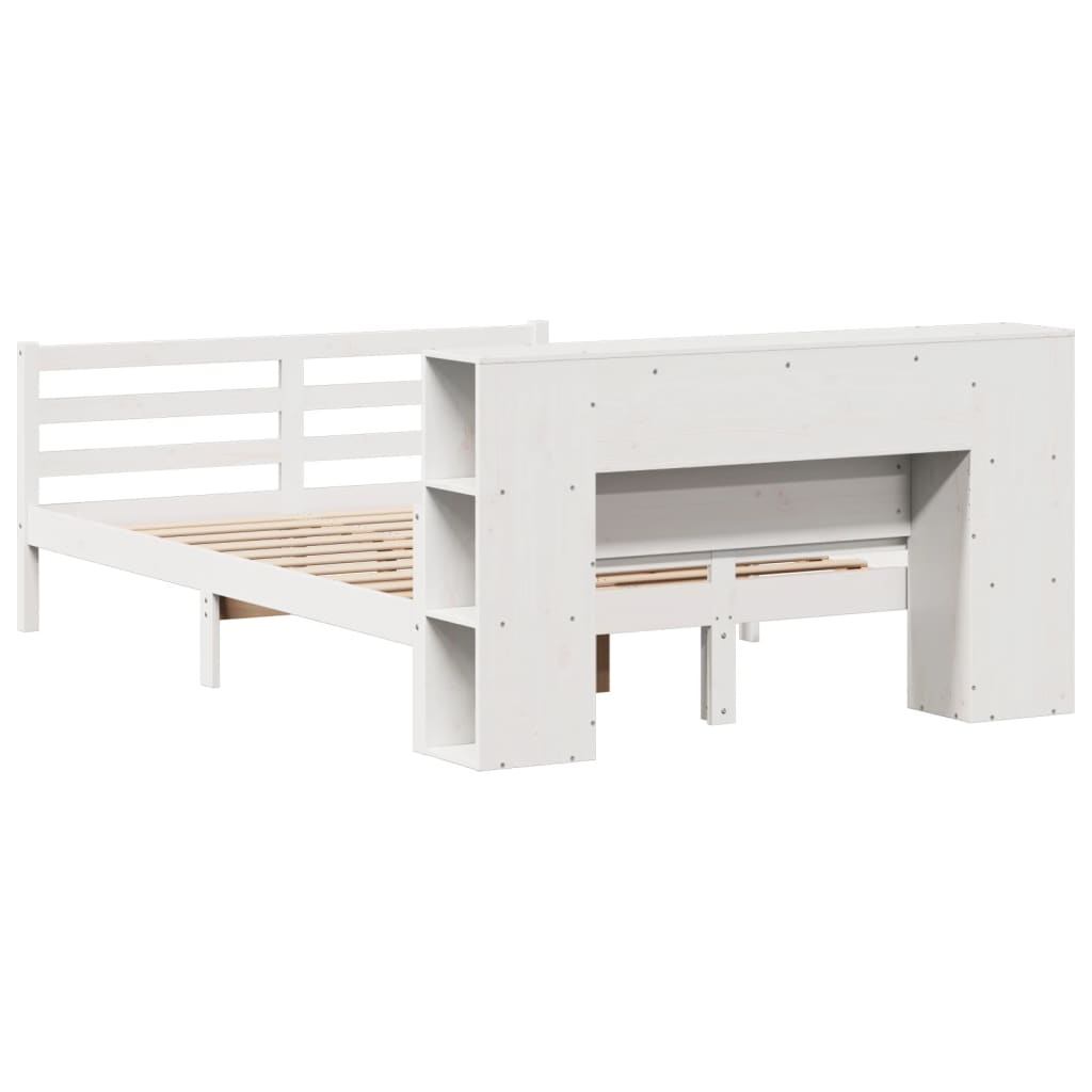 Säng med bokhylla utan madrass vit 150x200cm massiv furu