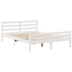 Säng med bokhylla utan madrass vit 150x200cm massiv furu