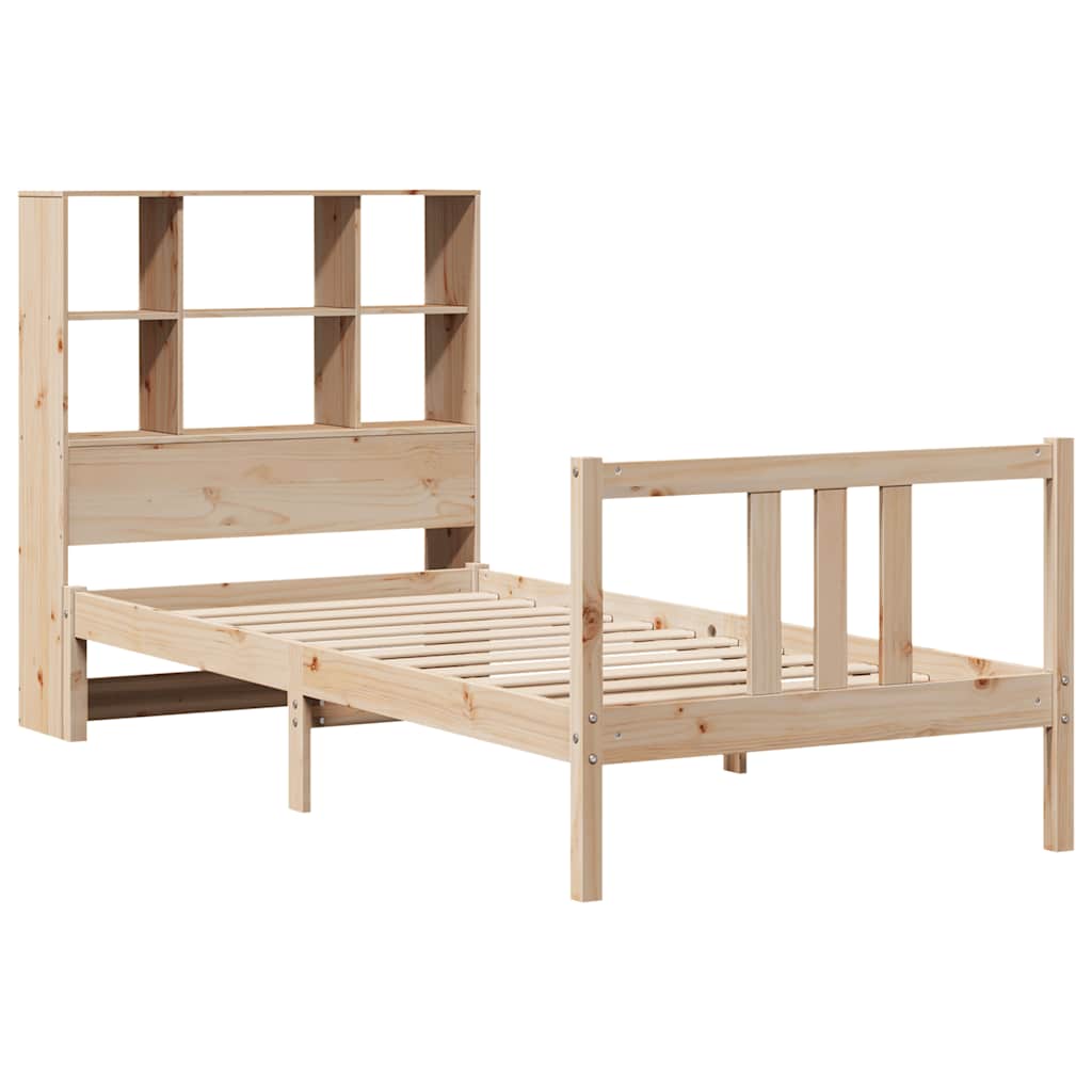 Säng med bokhylla utan madrass 90x190cm massiv furu