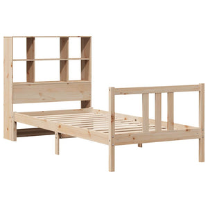 Säng med bokhylla utan madrass 90x190cm massiv furu