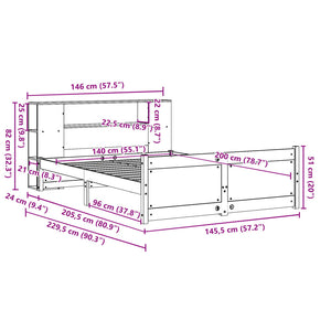 Säng med bokhylla utan madrass vit 140x200cm massiv furu