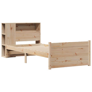 Säng med bokhylla utan madrass 75x190cm massiv furu