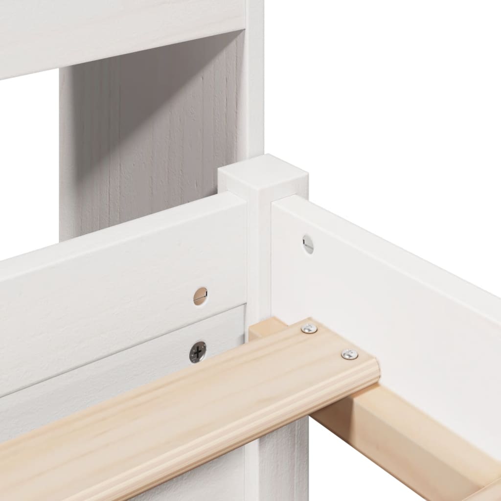 Säng med bokhylla utan madrass vit 120x200 cm massiv furu