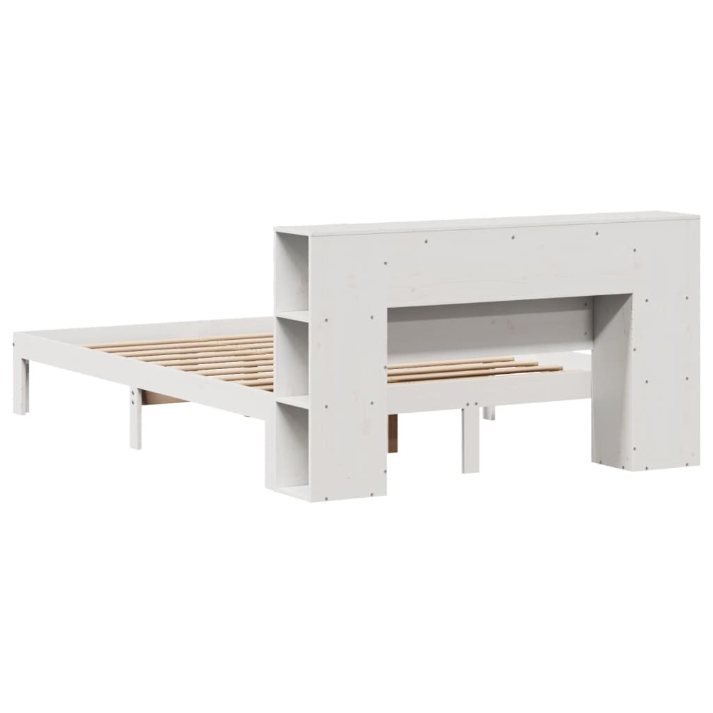 Säng med bokhylla utan madrass vit 120x190 cm massiv furu