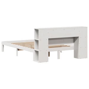 Säng med bokhylla utan madrass vit 120x190 cm massiv furu