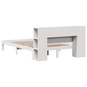 Säng med bokhylla utan madrass vit 140x200cm massiv furu