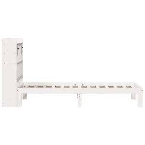 Säng med bokhylla utan madrass vit 90x190cm massiv furu